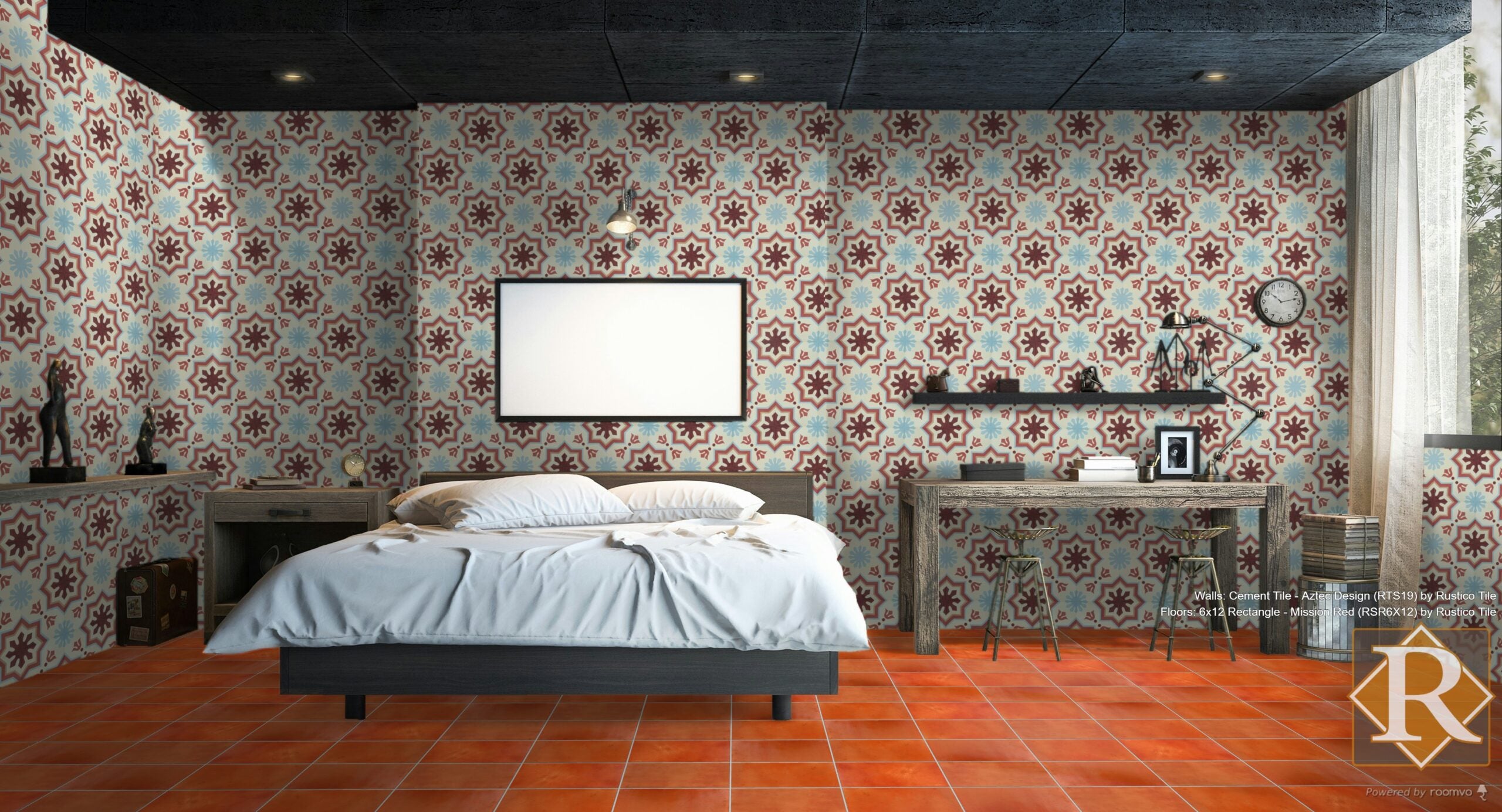 6x12 spanish floor tile in mission red with cement wall tiles