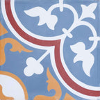 Encaustic Cement Tile - Roseton Tile Pattern in Blue, White, Red & Gold