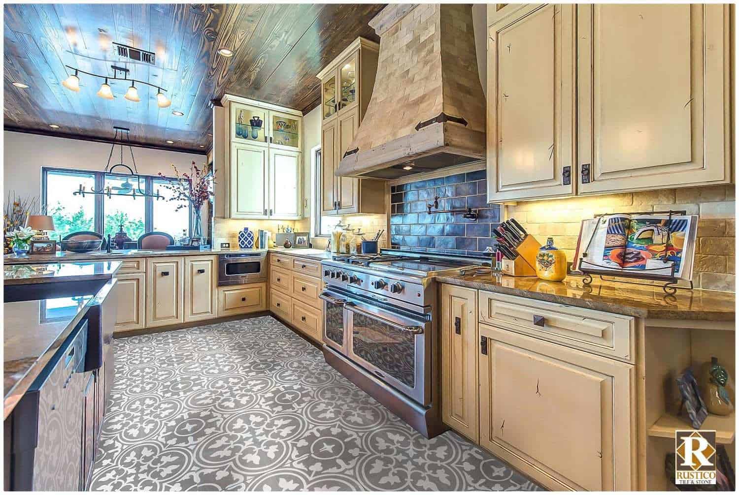 gray and white encaustic tile