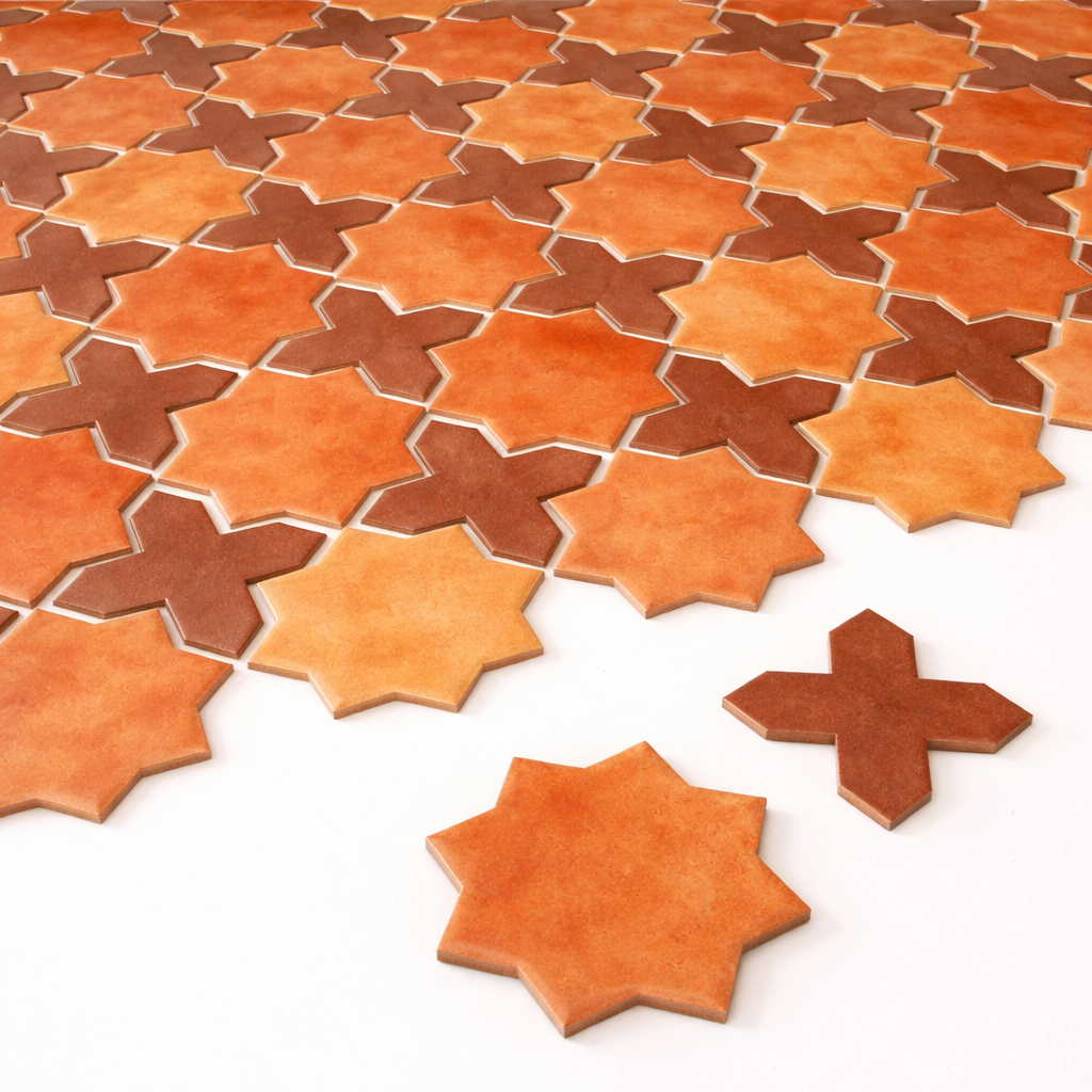 Star and Cross Pattern - Antique Saltillo Tile Flooring - Nonslip Floor