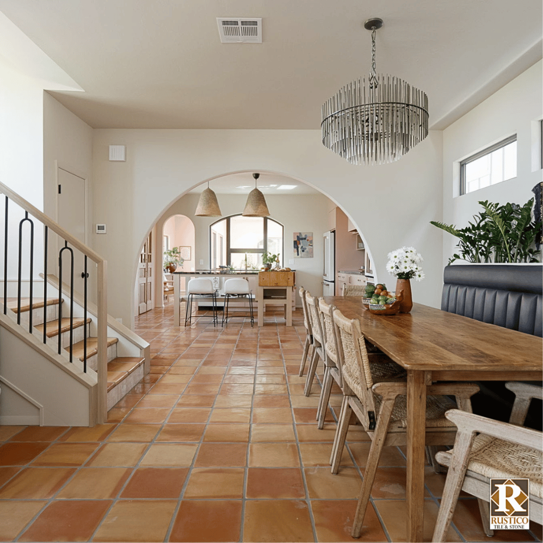 dining room with 12x12 mexican saltillo tile flooring