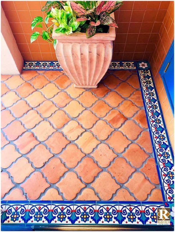 Fleur de Lis Mexican Tile with Traditional Saltillo Colors
