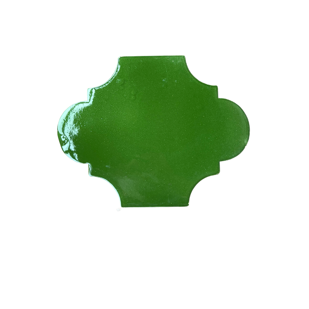 Glazed Terracotta Tile in Glossy Blue Arabesque Pattern