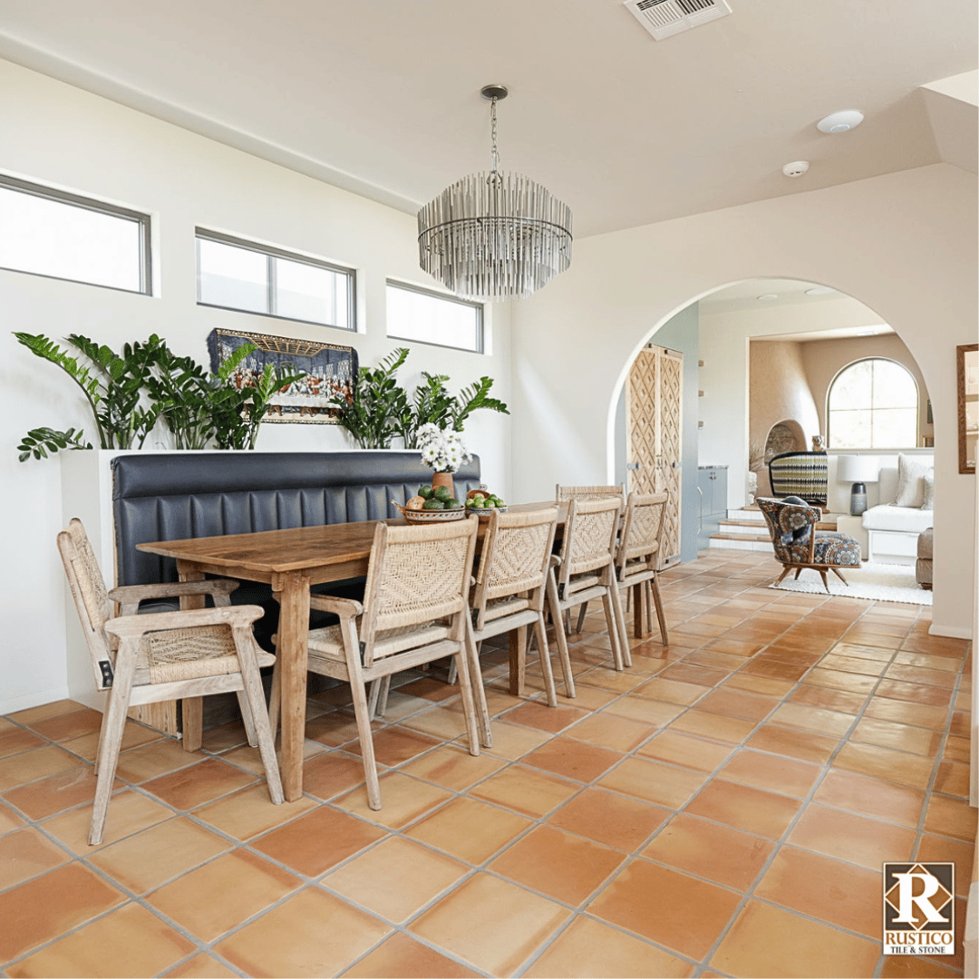 modern kitchen with 12x12 terracotta tile flooring