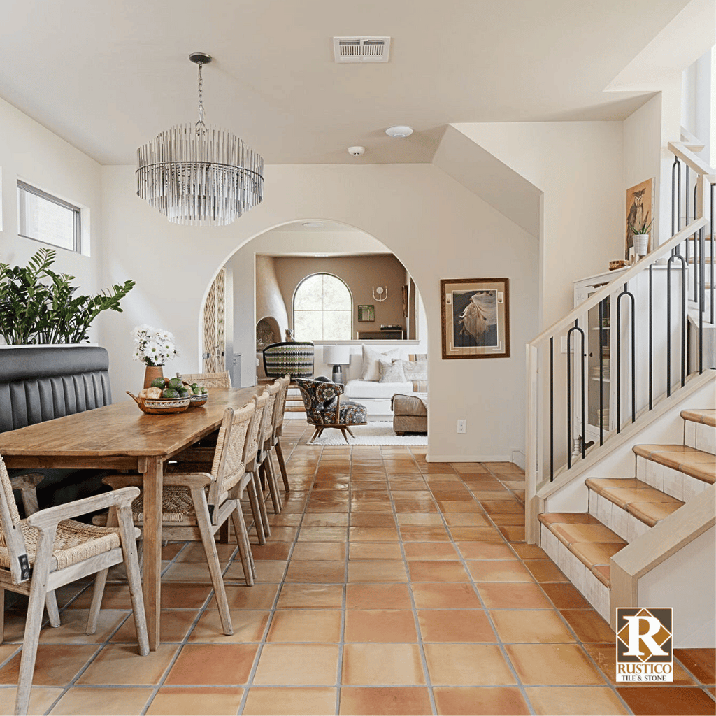 modern rustic home 12x12 terracotta tile flooring