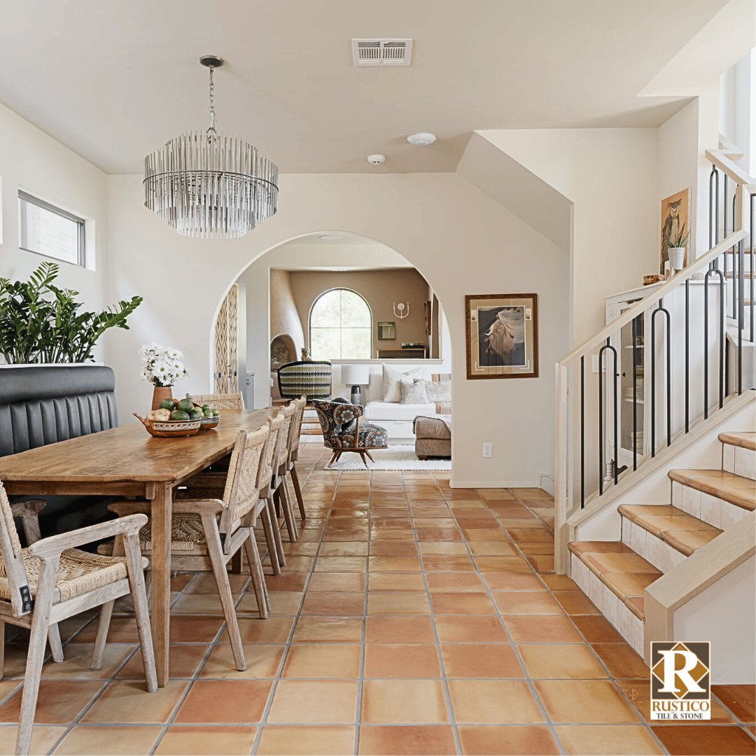 modern rustic home 12x12 terracotta tile flooring