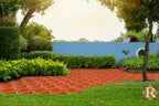 outdoor mexican tile patio with octagon pattern and blue glazed ceramic wall tiles