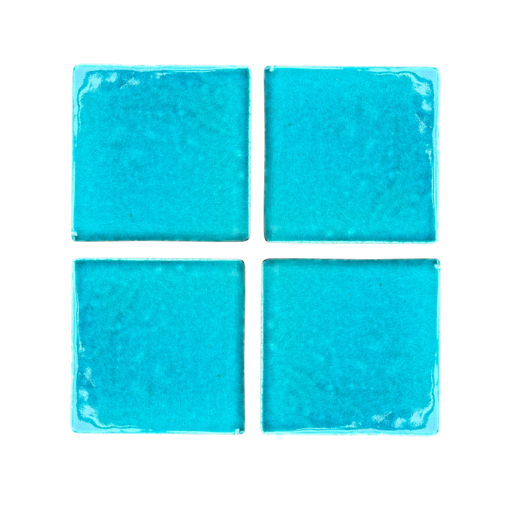 Glazed Terracotta Tile in Glossy Blue Arabesque Pattern